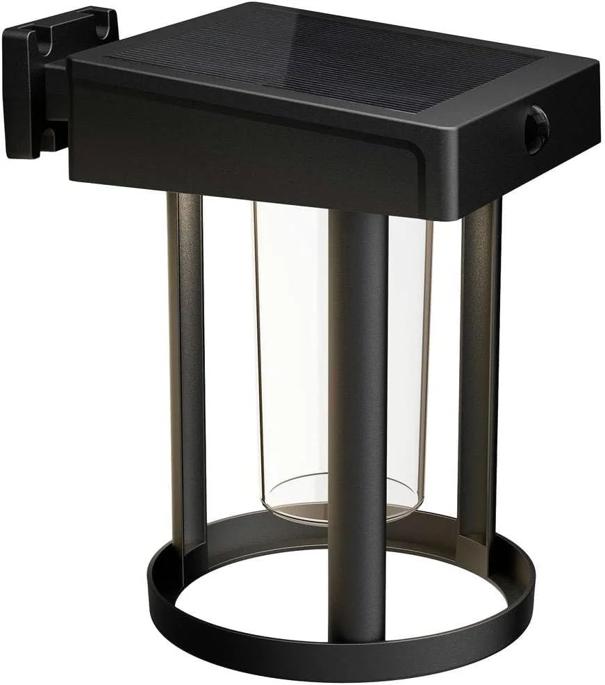 چراغ دیواری خورشیدی فوق العاده کارآمد Camill Philips Lighting، گرد، 1.4 وات، 3000K، مشکی، شفاف، دارای سنسور حرکتی، ضد آب و هوا IP44