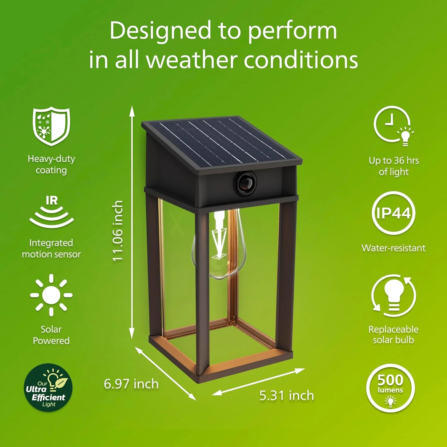 چراغ خورشیدی LED حسگر حرکتی فیلیپس مدل Geri، یک عددی، مناسب فضای باز، 2700K، مربعی، مشکی، 500 لومن، روشنایی بالا، شیشه و فلز