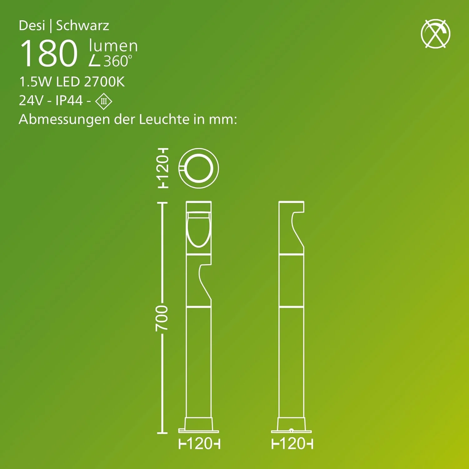 چراغ پایه دار فیلیپس Desi Outdoor 24 V GardenLink ولتاژ پایین، 2700 کلوین، 180 لومن، مشکی، بسته توسعه
