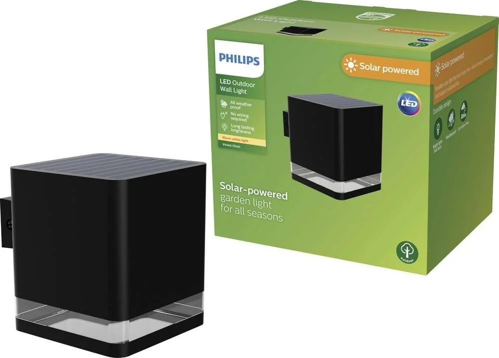 چراغ دیواری خورشیدی فضای باز فیلیپس ویرونا، 2700 کلوین، 200 لومن، مشکی