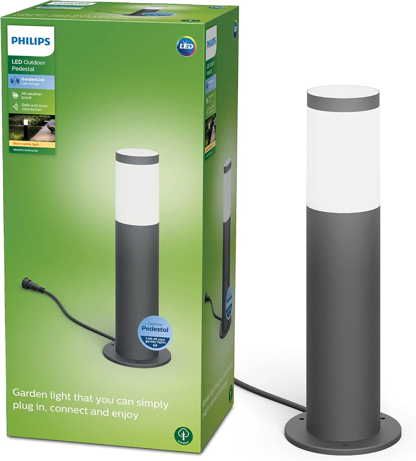 چراغ پایه دار LED فضای باز فیلیپس مدل Utrecht - ولتاژ پایین - ذغالی - نور سفید گرم - 6 وات