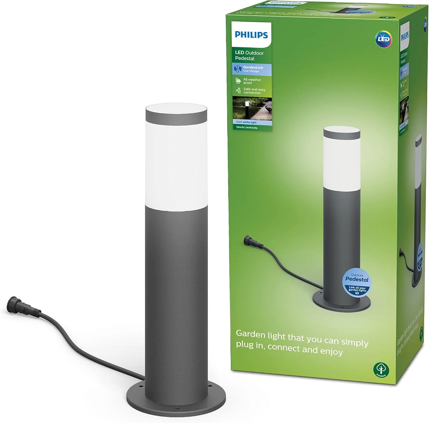 چراغ پایه دار LED فضای باز فیلیپس مدل Utrecht - ولتاژ پایین - ذغالی - نور سفید گرم - 6 وات