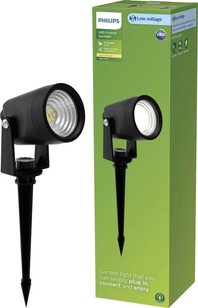 چراغ نقطه ای فضای باز 24 ولت Philips Reuel GardenLink با ولتاژ پایین، 2700 کلوین، 180 لومن، مشکی، بسته توسعه