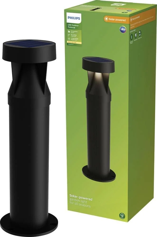 چراغ پایه خورشیدی فضای باز فیلیپس مدل Avery به همراه میخ زمینی، نور سفید گرم 2700K، 200 لومن، مشکی