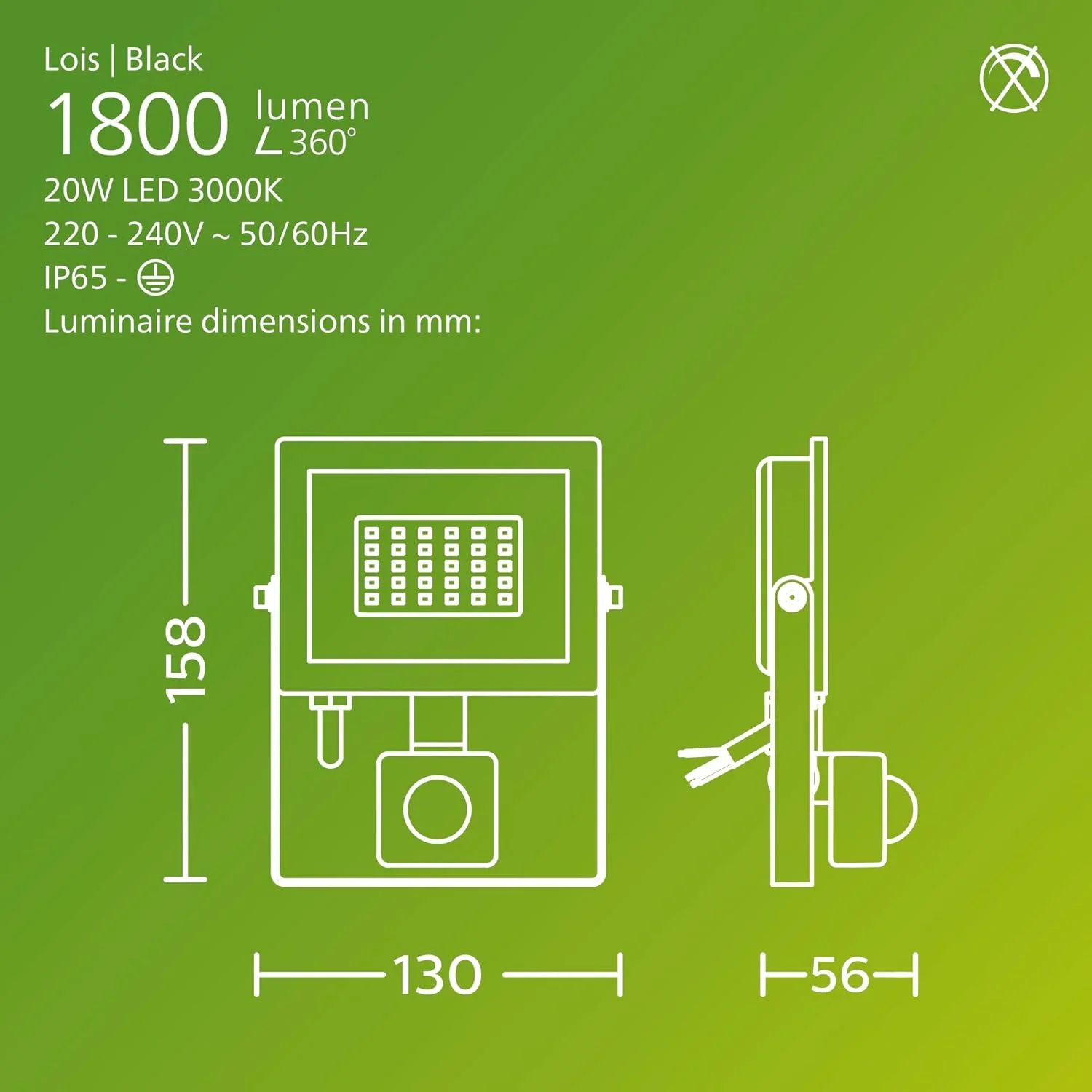 چراغ پروژکتور فضای باز فیلیپس مدل Lois با سنسور 20 وات 3000 کلوین نور سفید مشکی چراغ پروژکتور فضای باز فیلیپس مدل Lois با سنسور 20 وات 3000 کلوین نور سفید مشکی