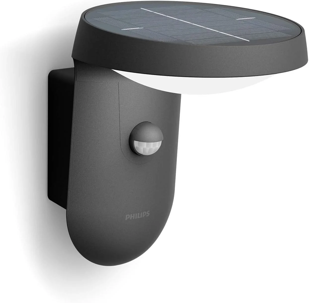 چراغ دیواری خورشیدی فوق العاده کارآمد فیلیپس مدل Tyla [1 x 9W نور سفید گرم] خاکستری آنتراسیت برای روشنایی فضای باز، باغ، راهرو، پاسیو
