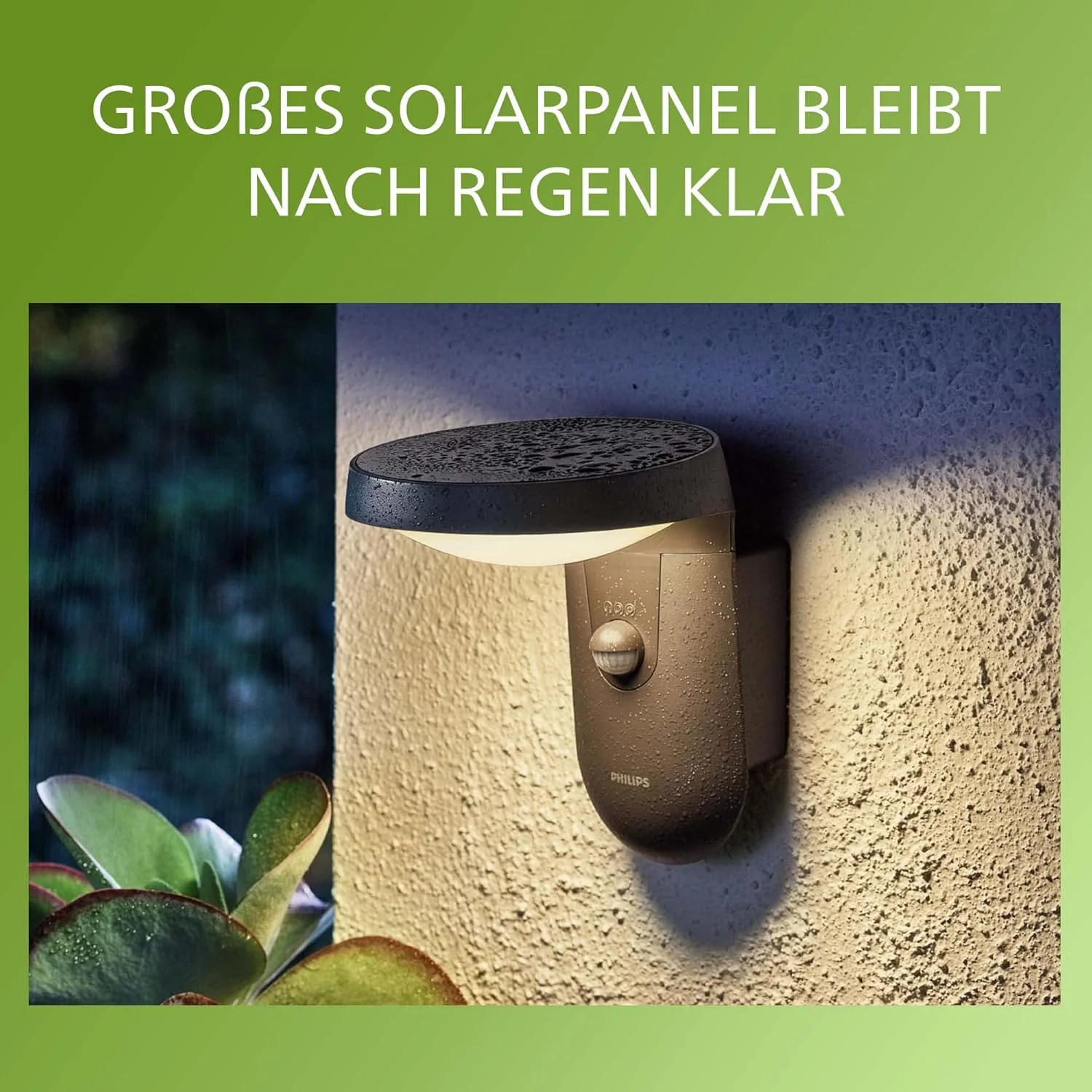 چراغ دیواری خورشیدی فوق العاده کارآمد فیلیپس مدل Tyla [1 x 9W نور سفید گرم] خاکستری آنتراسیت برای روشنایی فضای باز، باغ، راهرو، پاسیو