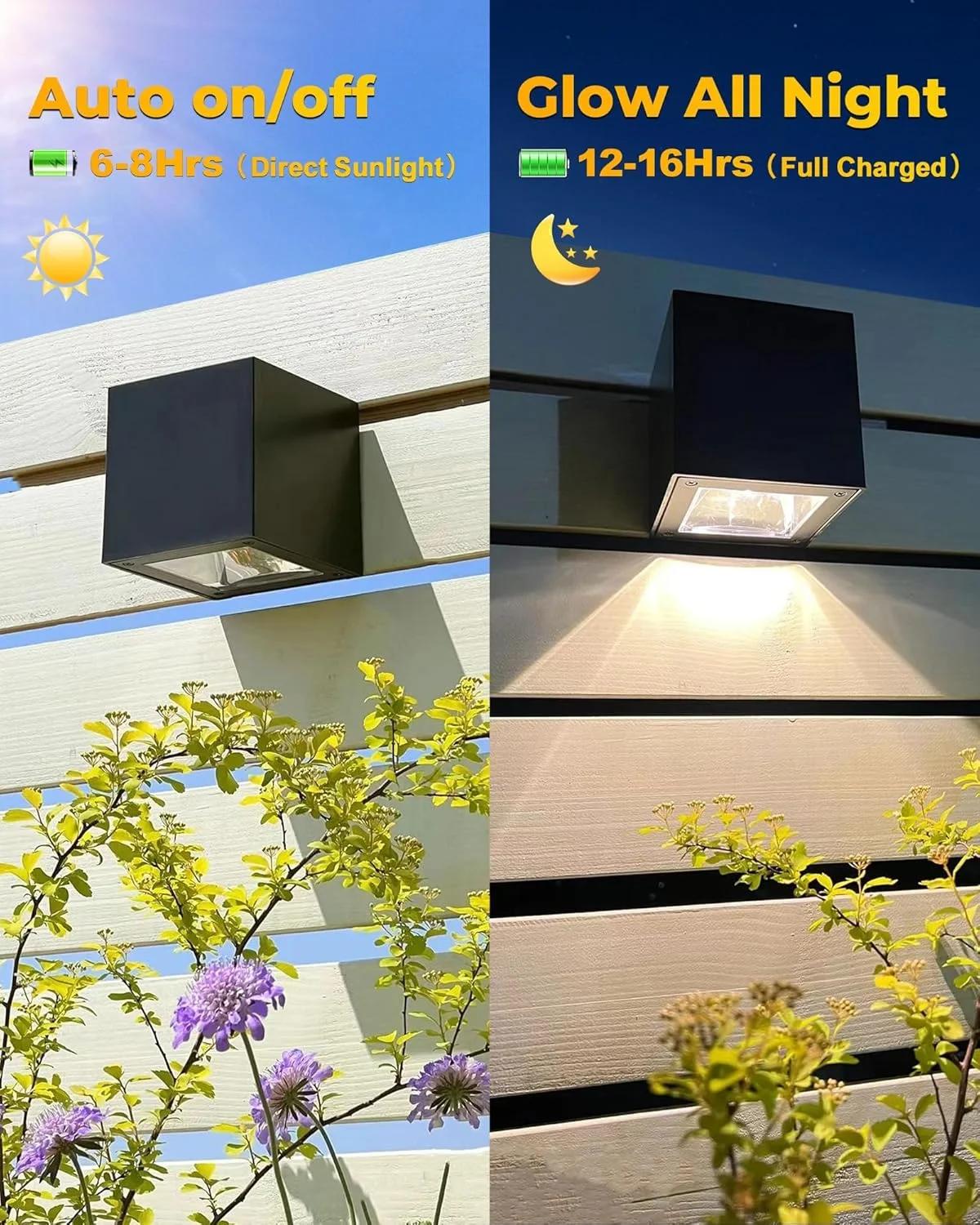 چراغ دیواری خورشیدی مدرن مربعی شکل، چراغ های دیواری ضد آب IP65، نورپردازی پایین برای دیوارهای خانه، ایوان، باغ، حیاط، پاسیو و دکور حصار - روشنایی شیک و بادوام با انرژی خورشیدی