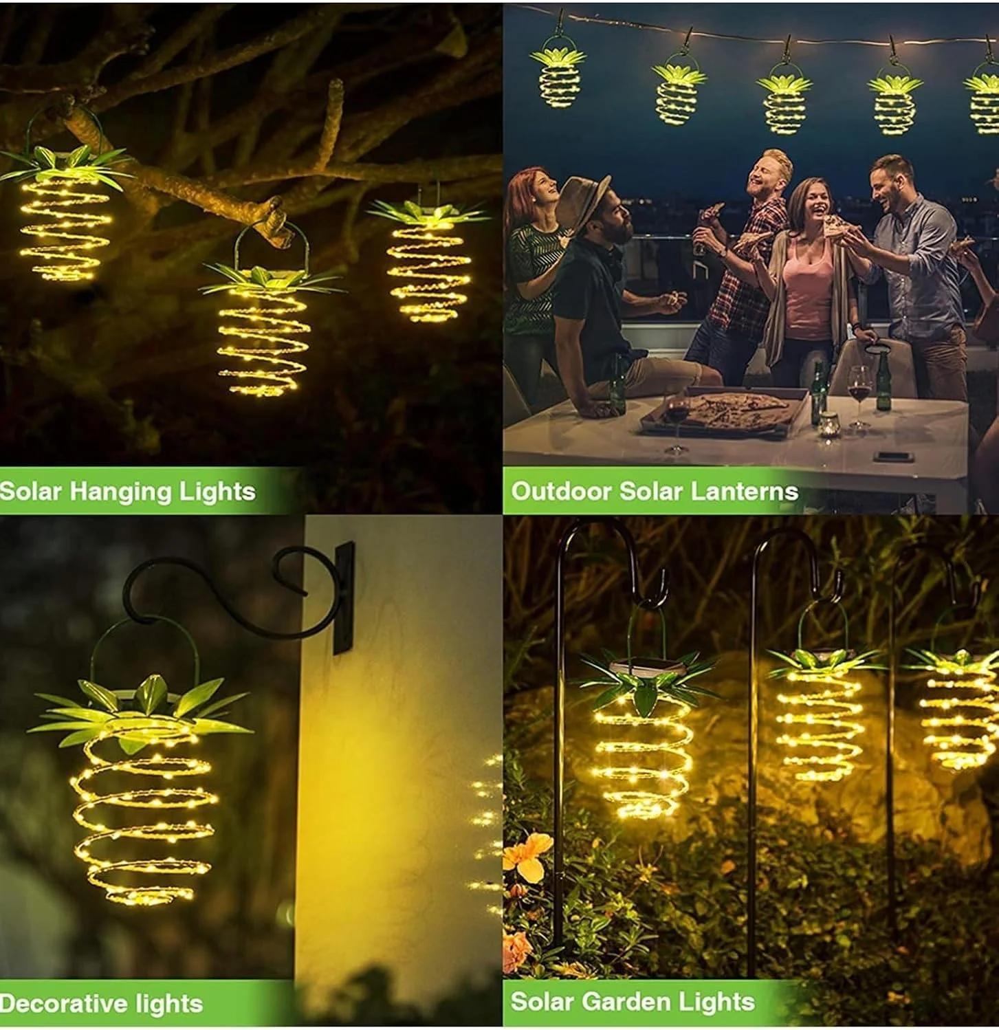 چراغ‌های خورشیدی آناناسی KASTWAVE با 60 LED، 2 عدد چراغ خورشیدی آویز فانوسی خورشیدی با دسته، چراغ‌های تزئینی خورشیدی باغی برای باغ، پاسیو، حیاط، ایوان