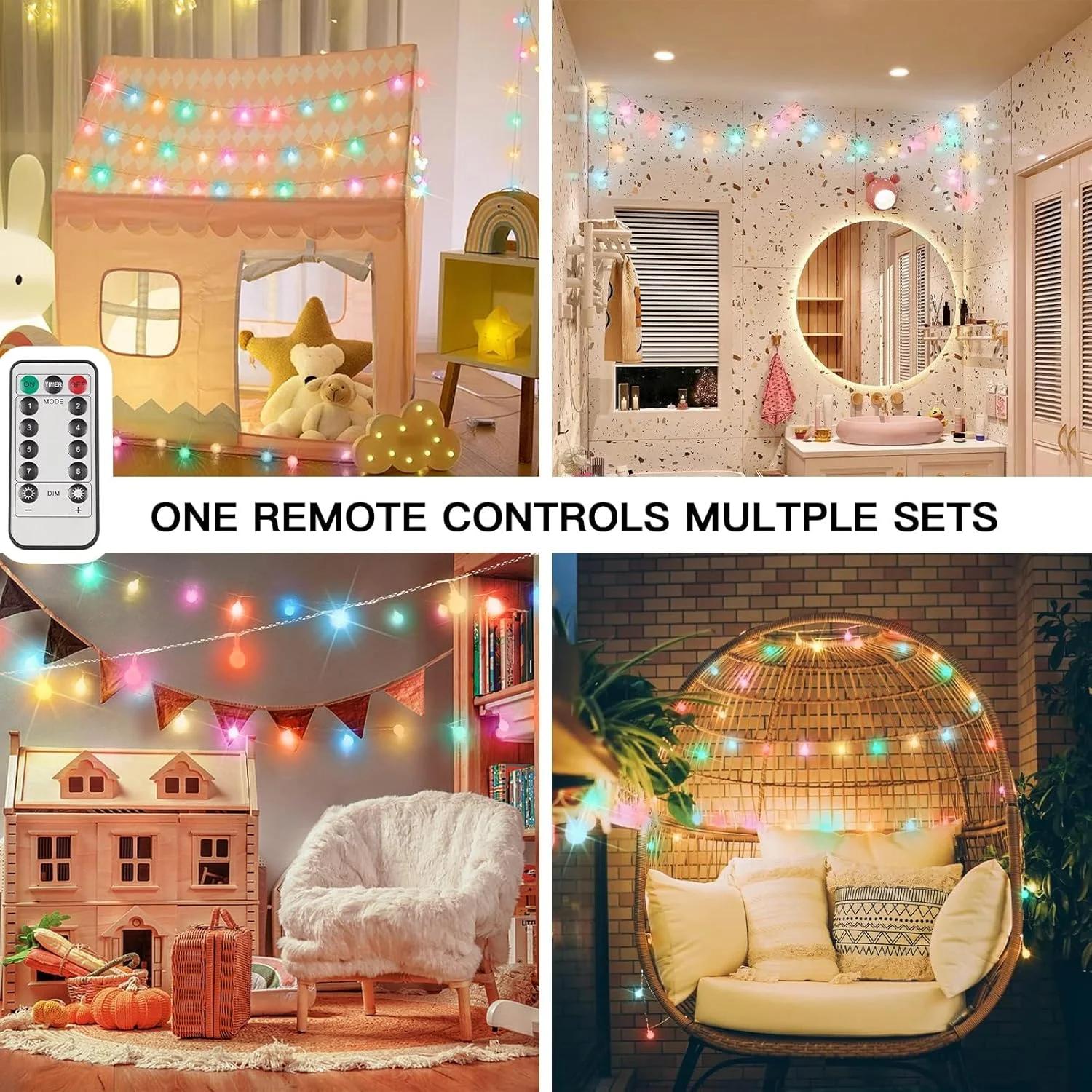 چراغ های رشته ای کروی رنگارنگ KASTWAVE، ضد آب مناسب فضای باز، 40 LED با ریموت، USB برای حیاط خلوت، پاسیو، باغ، مهمانی، اتاق خواب، کلاس درس (6 لامپ رنگارنگ)