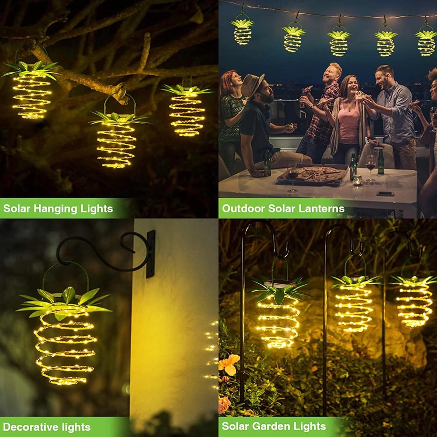 چراغ‌های آویز خورشیدی KASTWAVE، چراغ‌های فانوسی منظره ضد آب 60 LED در فضای باز، روشنایی تزئینی باغ با انرژی خورشیدی برای حیاط، پاسیو، چمن، بالکن، مسیر، درخت، 2 عدد