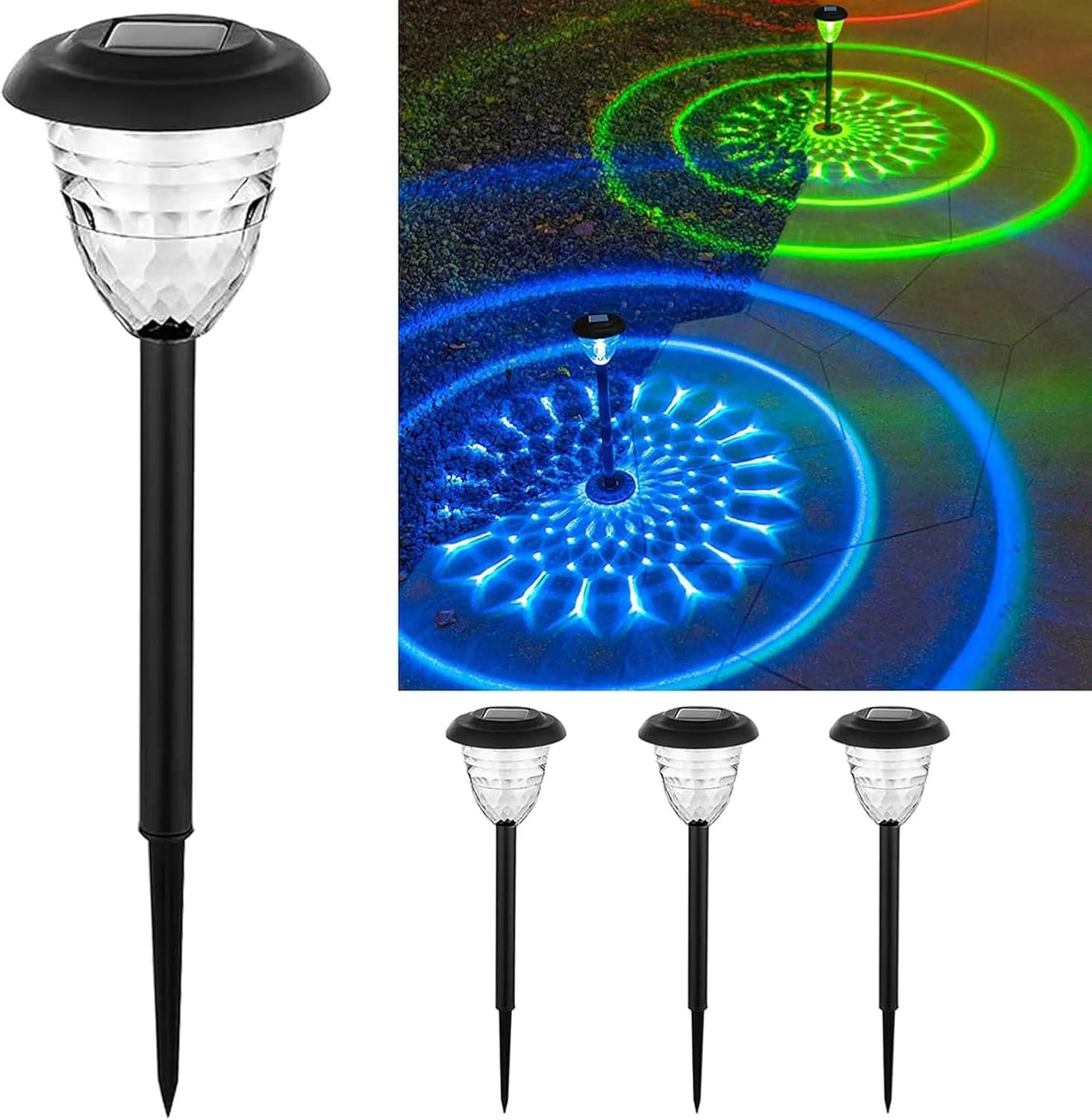 چراغ‌های مسیر خورشیدی 4 عددی - چراغ‌های باغی رنگی RGB، طراحی ضد آب با روشن/خاموش خودکار برای حیاط، پیاده‌رو و پاسیو (چند رنگ)