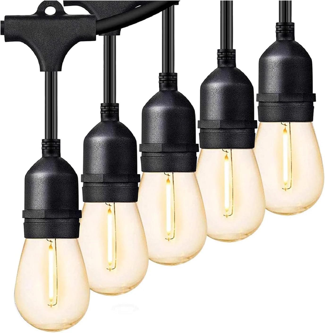 چراغ‌های ریسه‌ای LED بیرونی 10 متری، چراغ پاسیو برای فضای باز، با 16 عدد لامپ نشکن S14، 1 وات E26 دیمرپذیر 2700K سفید گرم، ضد آب IP65، برای چراغ‌های آویز حیاط قابل اتصال