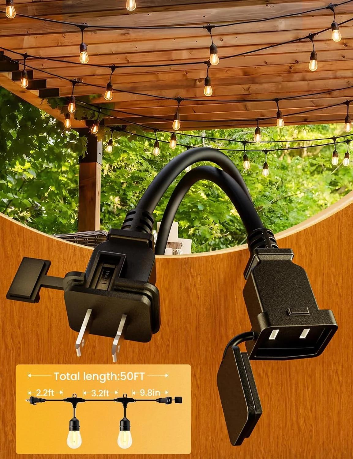 چراغ‌های ریسه‌ای LED بیرونی 10 متری، چراغ پاسیو برای فضای باز، با 16 عدد لامپ نشکن S14، 1 وات E26 دیمرپذیر 2700K سفید گرم، ضد آب IP65، برای چراغ‌های آویز حیاط قابل اتصال