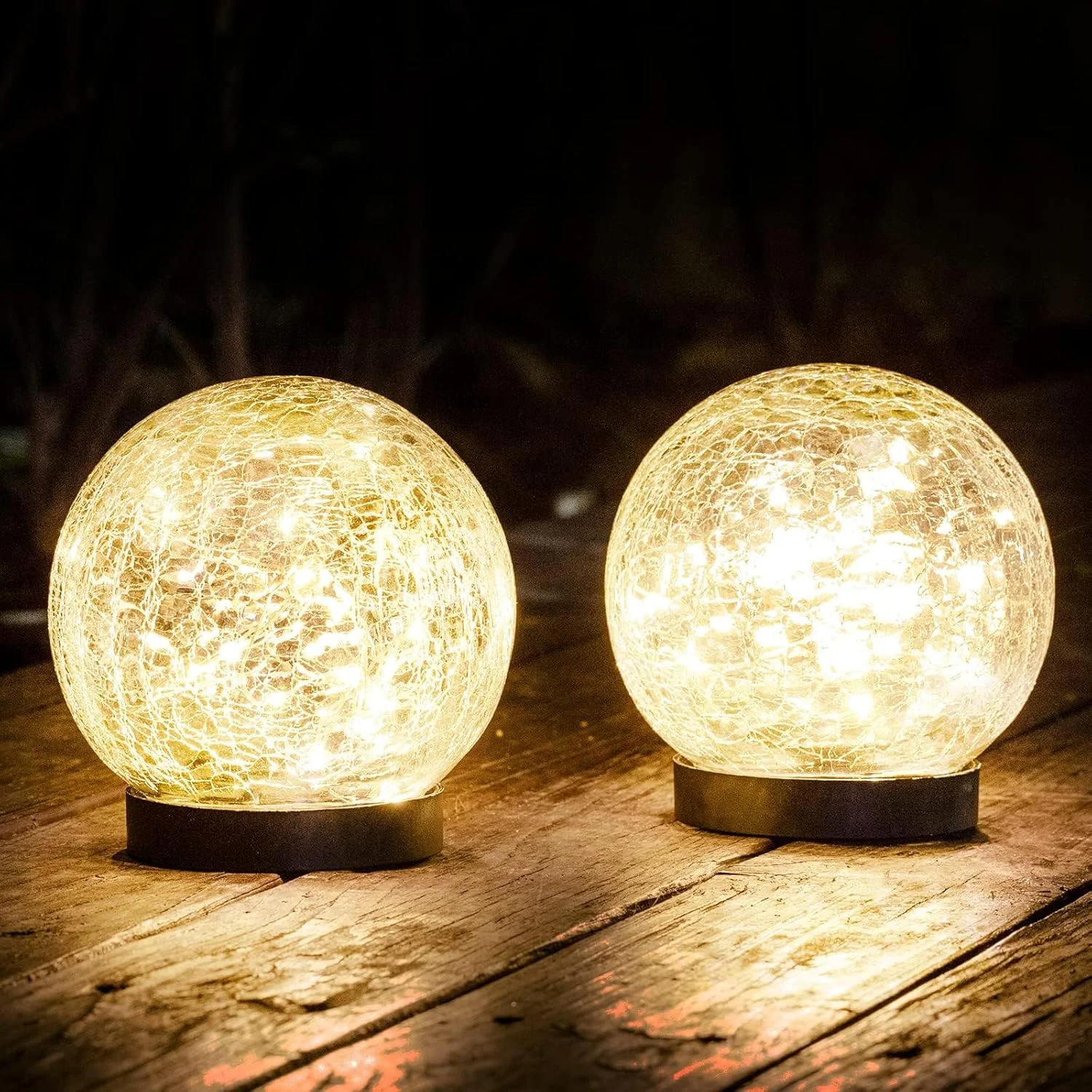 چراغ باغی خورشیدی KASTWAVE بسته 2 عددی با گوی شیشه ای ترک خورده شفاف، 30 LED سفید گرم، دکور ضد آب فضای باز برای مسیر، پاسیو، حیاط، چمن، ایده آل برای فضای شب و صرفه جویی در انرژی