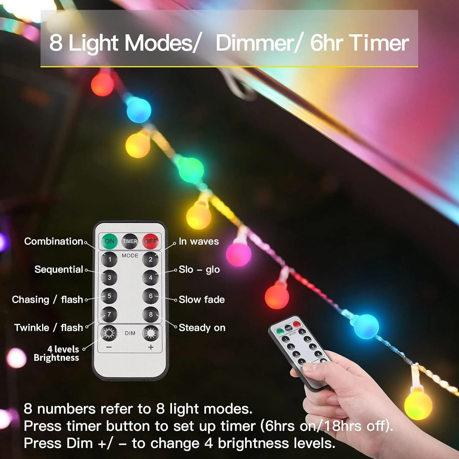 چراغ های رشته ای کروی رنگارنگ KASTWAVE، ضد آب مناسب فضای باز، 40 LED با ریموت کنترل، USB برای حیاط خلوت، پاسیو، باغ، مهمانی، اتاق خواب، کلاس درس (6 لامپ رنگارنگ) چراغ های رشته ای کروی رنگارنگ KASTWAVE، ضد آب مناسب فضای باز، 40 LED با ریموت کنترل، USB برای حیاط خلوت، پاسیو، باغ، مهمانی، اتاق خواب، کلاس درس (6 لامپ رنگارنگ)