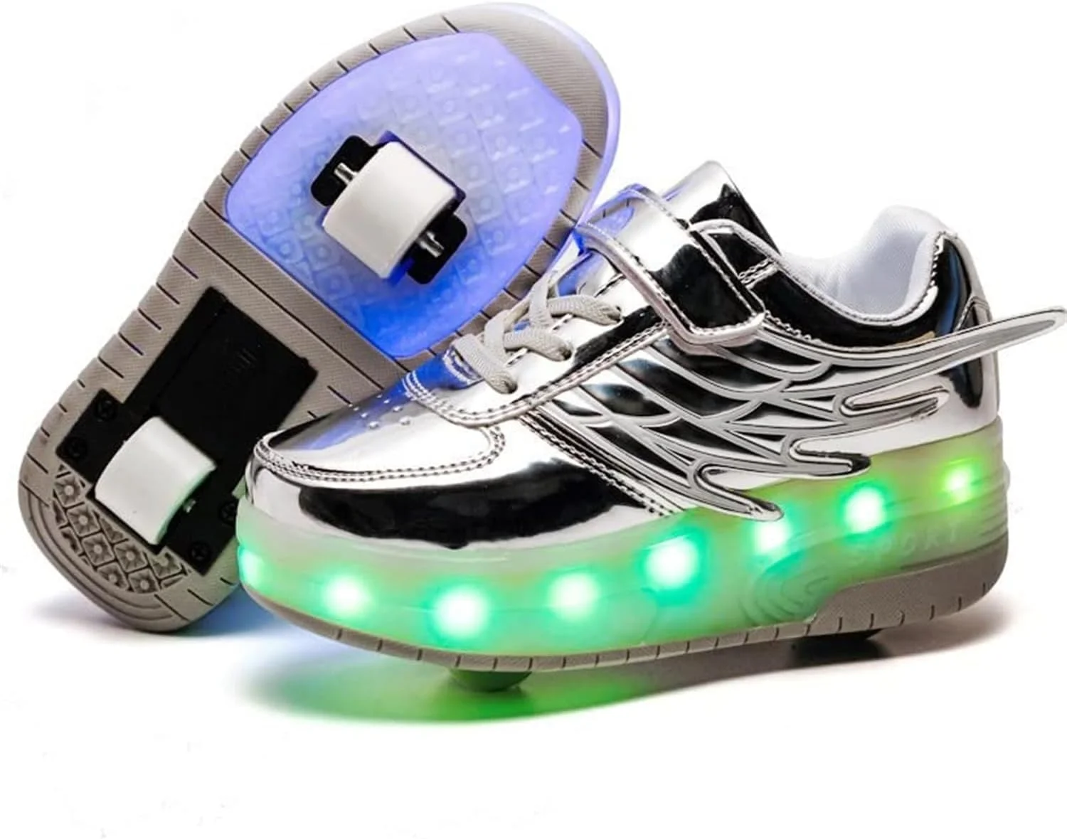 کفش اسکیت‌بوردی چرخ‌دار LED با 7 رنگ چشمک‌زن، کفش ورزشی با غلتک، مناسب ورزش‌های چندگانه، ورزش‌های فضای باز، ژیمناستیک، دویدن، کفش کتانی جمع‌شونده خودکار، کفش‌های مد روز