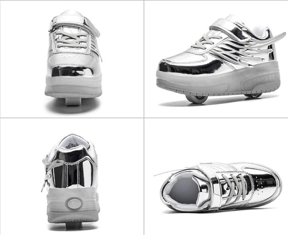 کفش اسکیت‌بوردی چرخ‌دار LED با 7 رنگ چشمک‌زن، کفش ورزشی با غلتک، مناسب ورزش‌های چندگانه، ورزش‌های فضای باز، ژیمناستیک، دویدن، کفش کتانی جمع‌شونده خودکار، کفش‌های مد روز