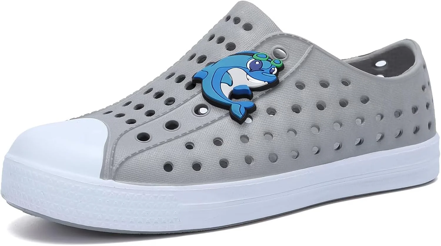 کفش آبی بچگانه seannel، مدل اسنیکر slip-on، سبک وزن، تنفس پذیر، صندل مناسب فضای باز و داخل خانه، خاکستری روشن، سایز 12 کودک