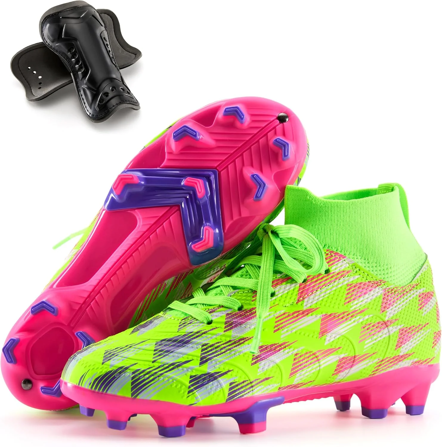 کفش فوتبال پسرانه دخترانه ساق بلند سبک وزن تمرینی، مناسب چمن مصنوعی و سالن، بند دار، ضد لغزش، راحت، بادوام، انعطاف پذیر و تنفسی