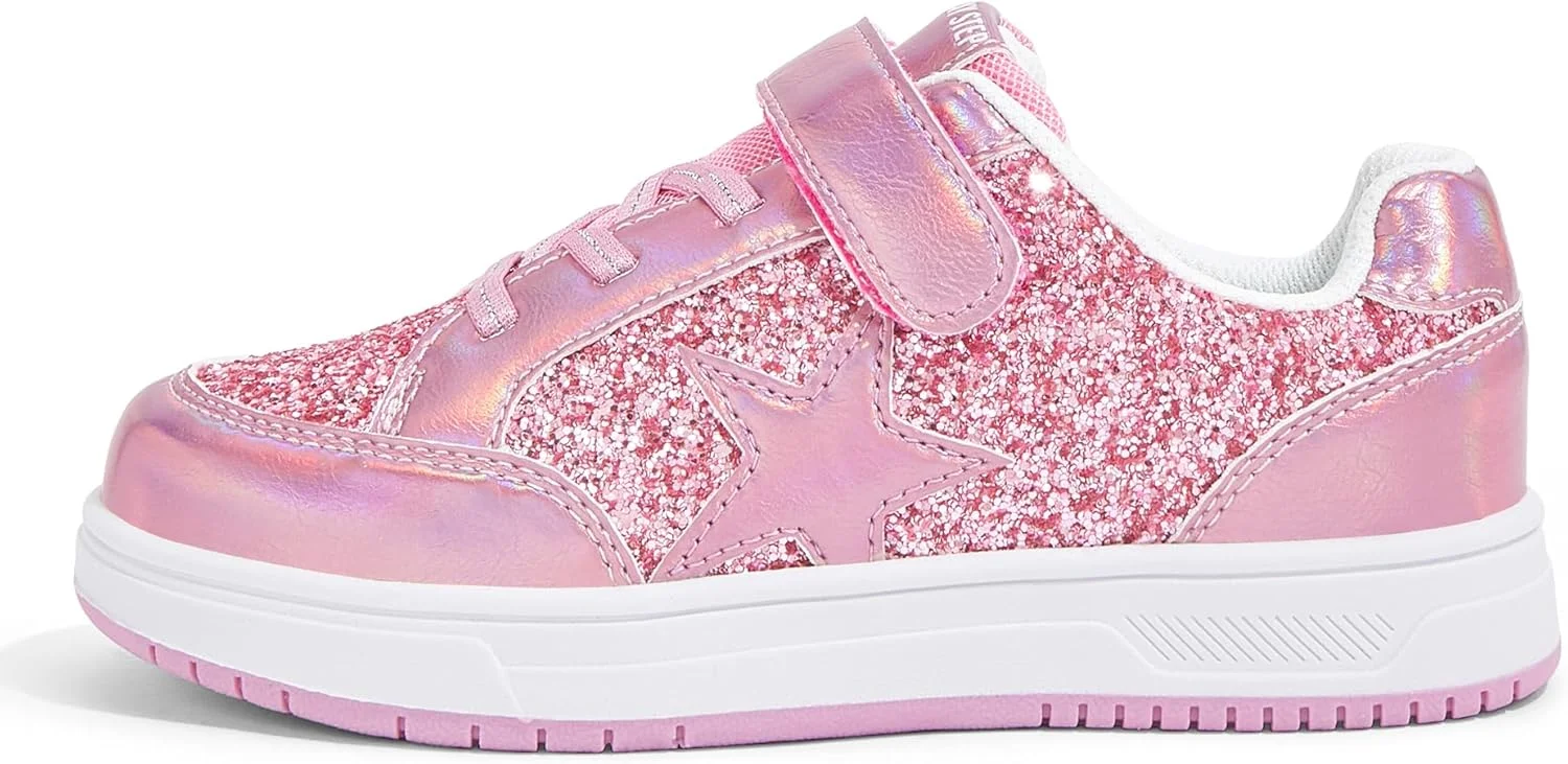 کفش پیاده روی اکلیلی بچه گانه LUCKY STEP، کفش های کتانی براق و پولکی مد روز، بند چسبی، ورزشی، مناسب کودکان/پسران/دختران