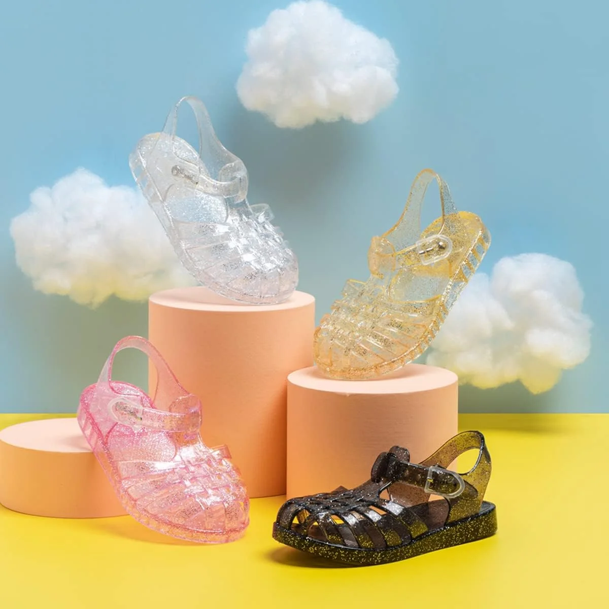 صندل ژله ای دخترانه KIDSUN با زیره لاستیکی نرم، پنجه بسته، مناسب ساحل و تابستان، مدل مری جین، کفش تخت پرنسسی