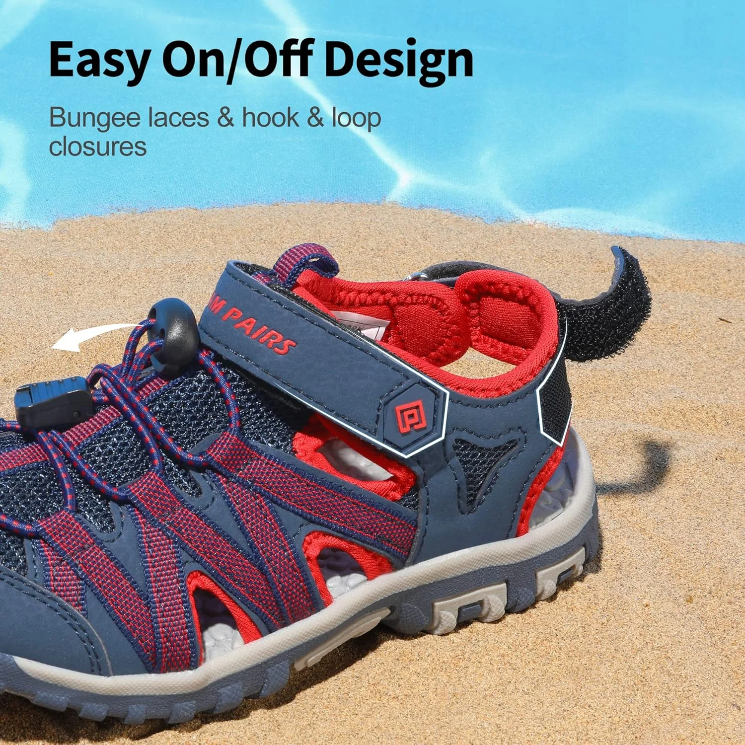 صندل تابستانی پسرانه و دخترانه DREAM PAIRS با پنجه بسته (مناسب نوپا/کودک کوچک/کودک بزرگ)، آبی/خاکستری/قرمز، سایز 10 نوپا