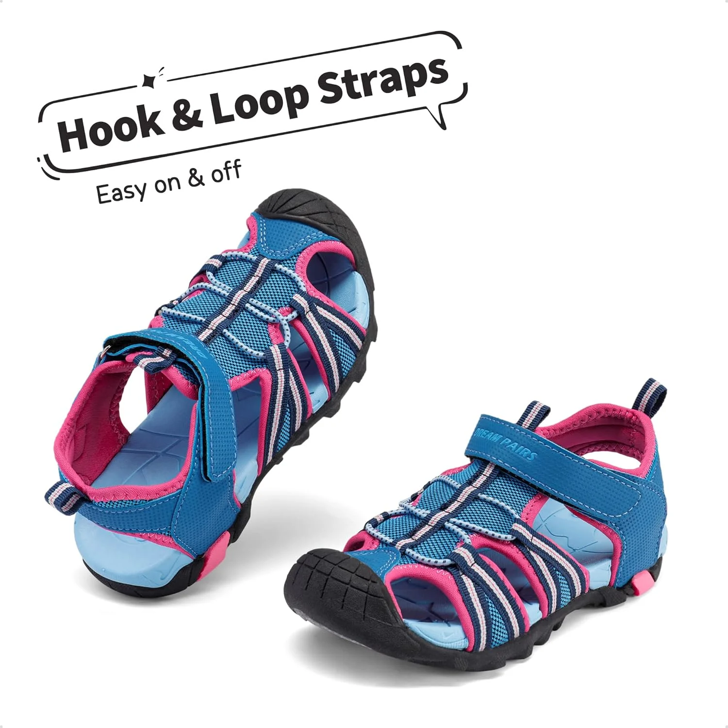 صندل ورزشی تابستانی پسرانه و دخترانه DREAM PAIRS مناسب فعالیت های ورزشی در فضای باز برای کودکان کوچک/بزرگ، سایز 13 کودکانه، سرمه ای/سرخابی/نعنایی، 170813-K