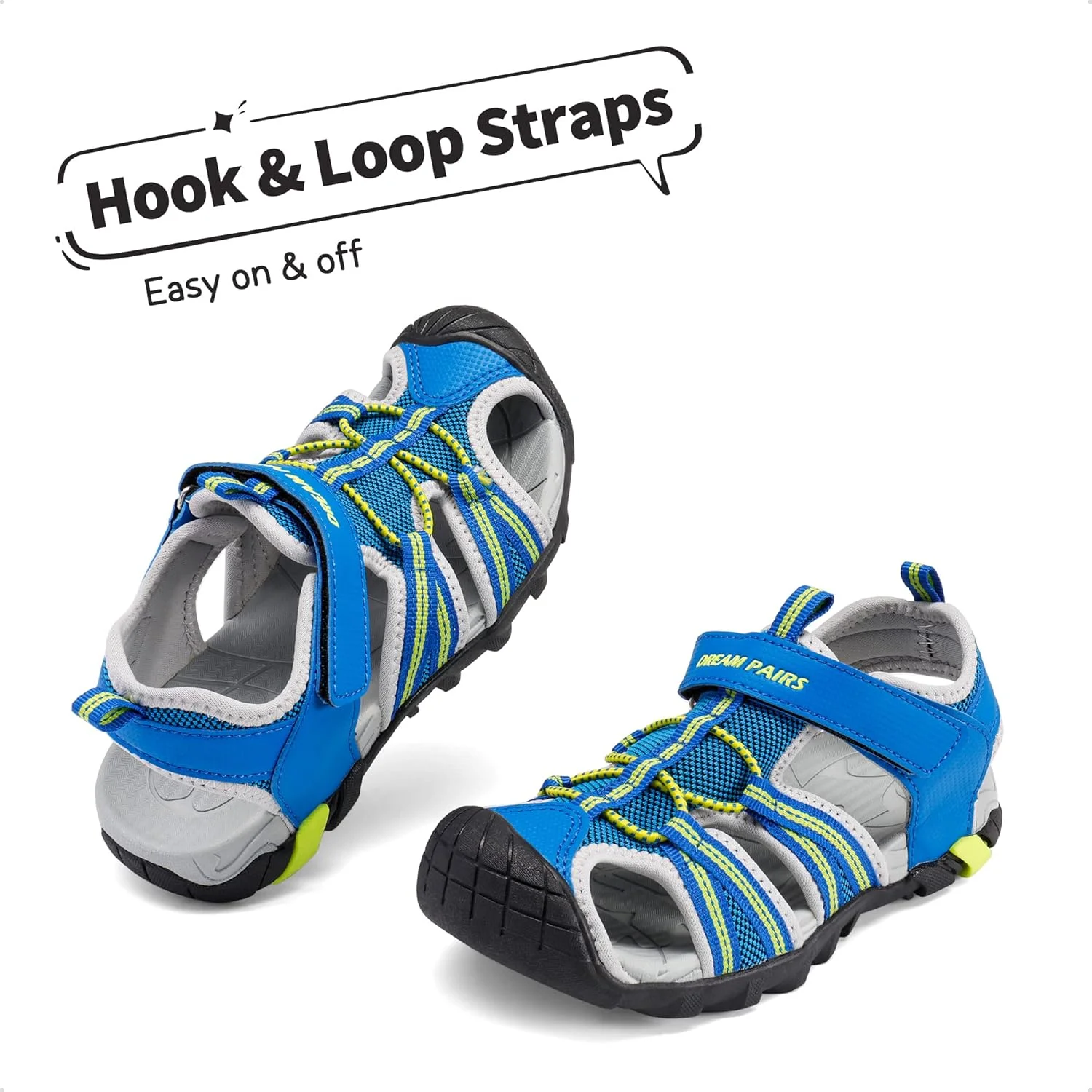 صندل های تابستانی پسرانه و دخترانه DREAM PAIRS، سبز نئونی سلطنتی خاکستری روشن، سایز 1 کودک کوچک