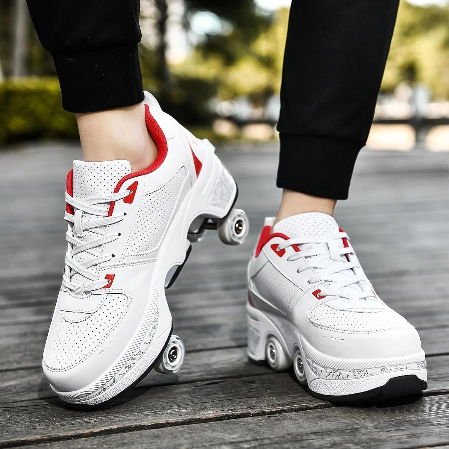 اسکیت غلتکی برای زنان و کودکان - اسکیت های غلتکی چهار چرخ که به کفش های کتانی تبدیل می شوند - کفش های سبک در فضای باز با چرخ برای دختران/پسران