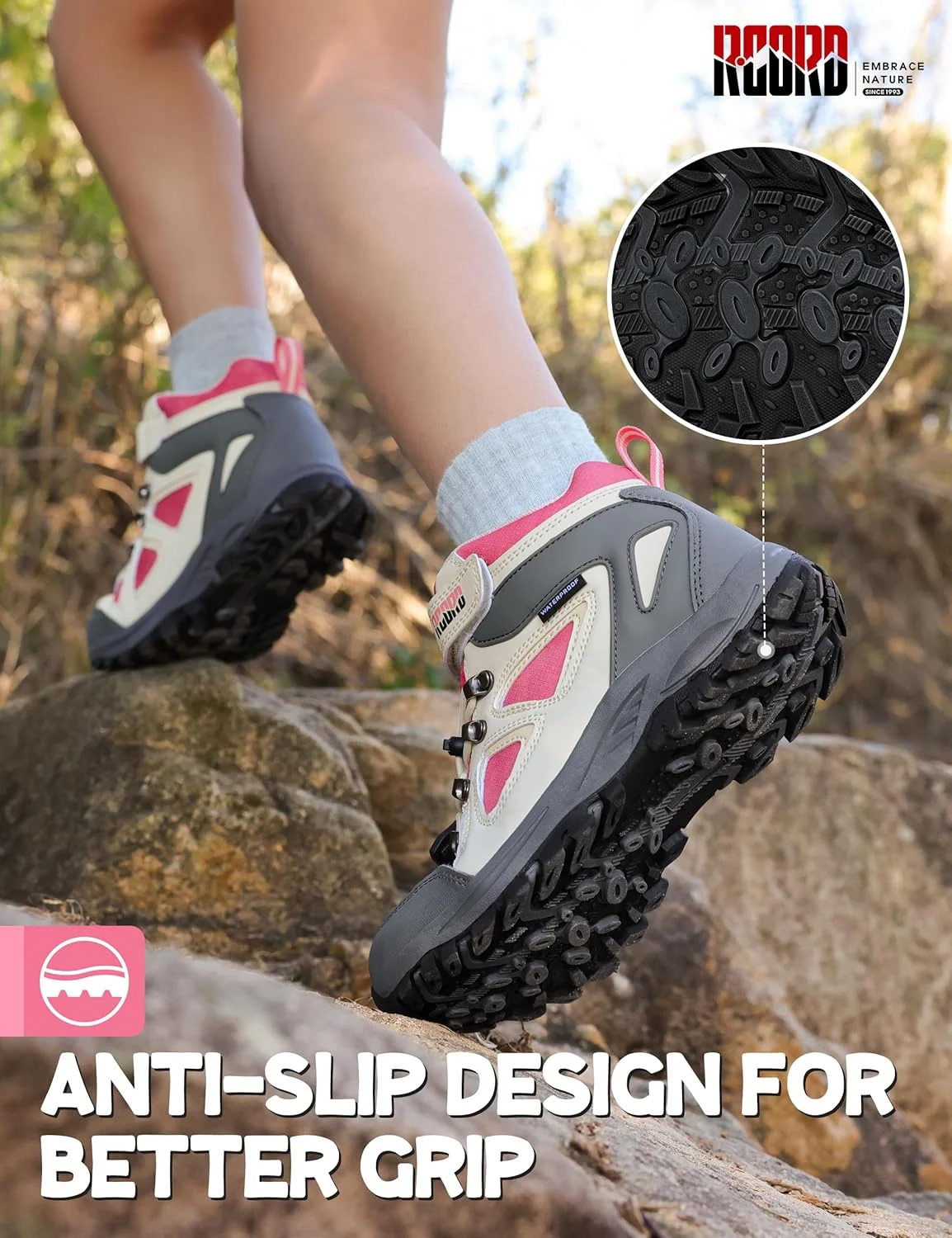 کفش کوهنوردی بچگانه R CORD، بند کشی، ضد آب، بادوام، زیره TPR با اصطکاک بالا، ضد لغزش، مناسب ورزش و فضای باز