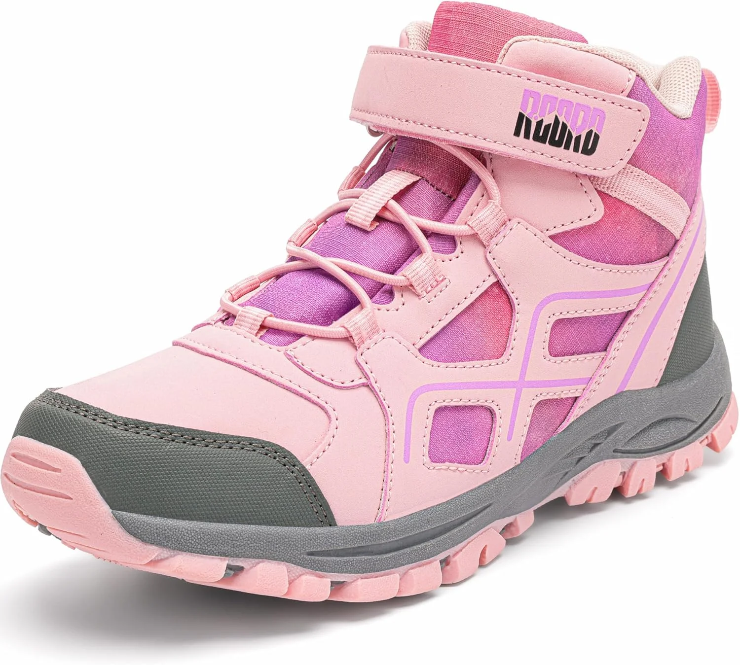 کفش کوهنوردی بچگانه آر کورد ضد آب دخترانه، بوت های کوهنوردی بادوام با زیره TPR، کفش ورزشی ضد لغزش با بست قلاب و حلقه، مناسب برای فضای باز