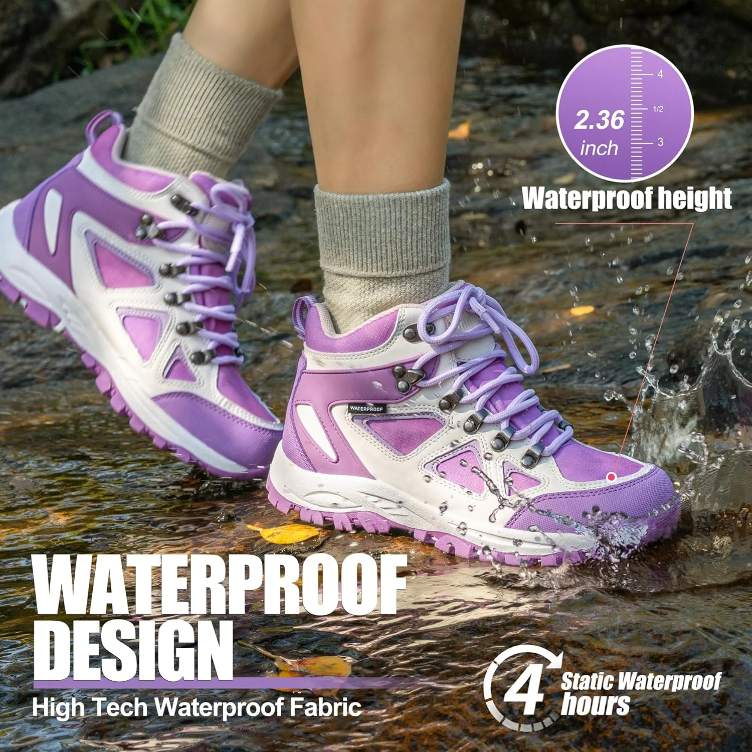 کفش کوهنوردی بچگانه آر کورد، ضد آب، بادوام، زیره TPR با کشش بالا، ضد لغزش، بند دار، مناسب ماجراجویی در فضای باز