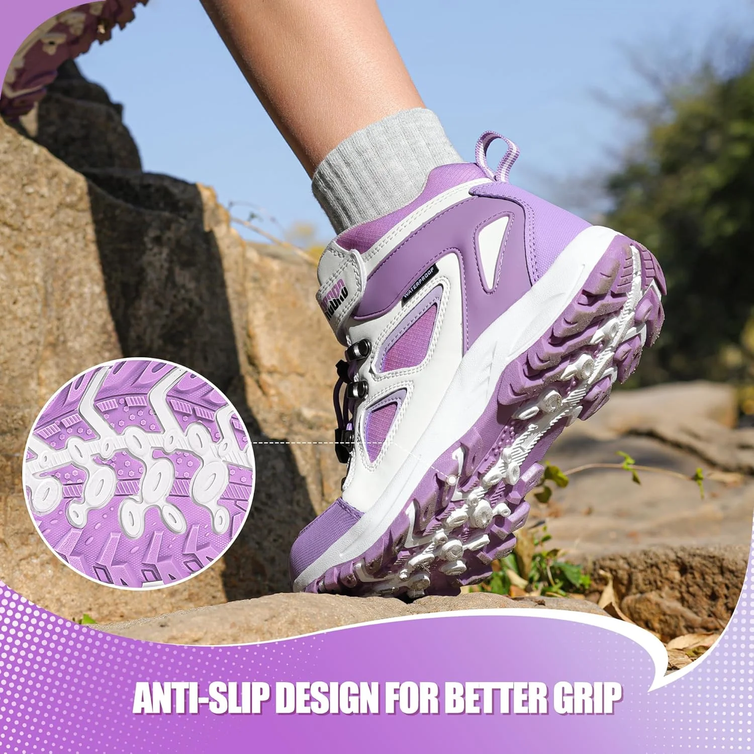 کفش کوهنوردی بچگانه آر کورد، ضد آب، دخترانه و پسرانه، زیره TPR بادوام، ضد لغزش، بند کشی، مناسب فضای باز
