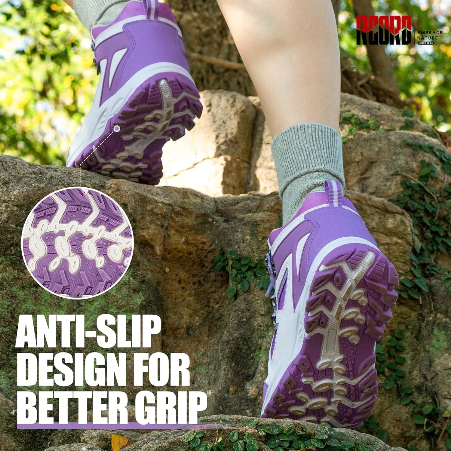 کفش کوهنوردی بچگانه آر کورد، ضد آب، بادوام، زیره TPR با کشش بالا، ضد لغزش، بند دار، مناسب ماجراجویی در فضای باز