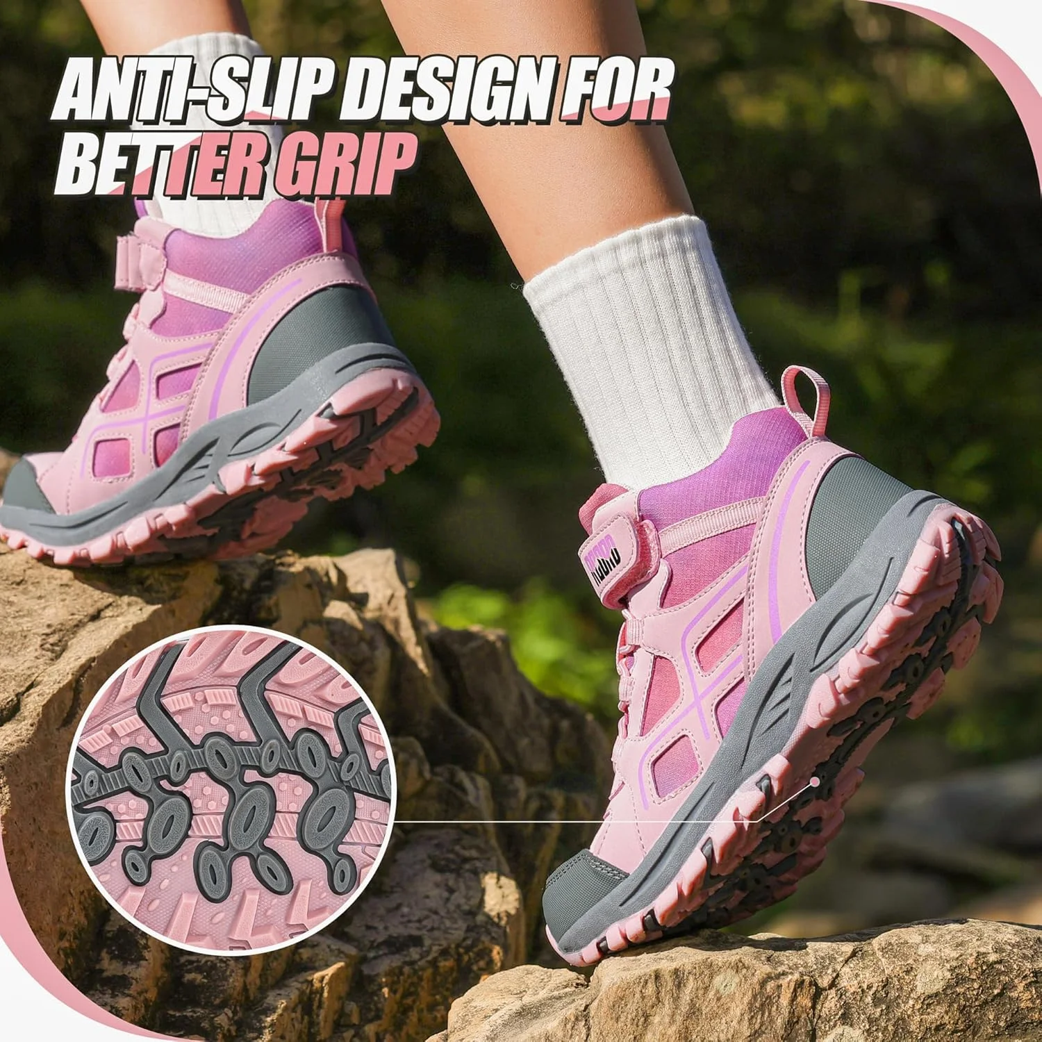 کفش کوهنوردی بچگانه آر کورد ضد آب دخترانه، بوت های کوهنوردی بادوام با زیره TPR، کفش ورزشی ضد لغزش با بست قلاب و حلقه، مناسب برای فضای باز