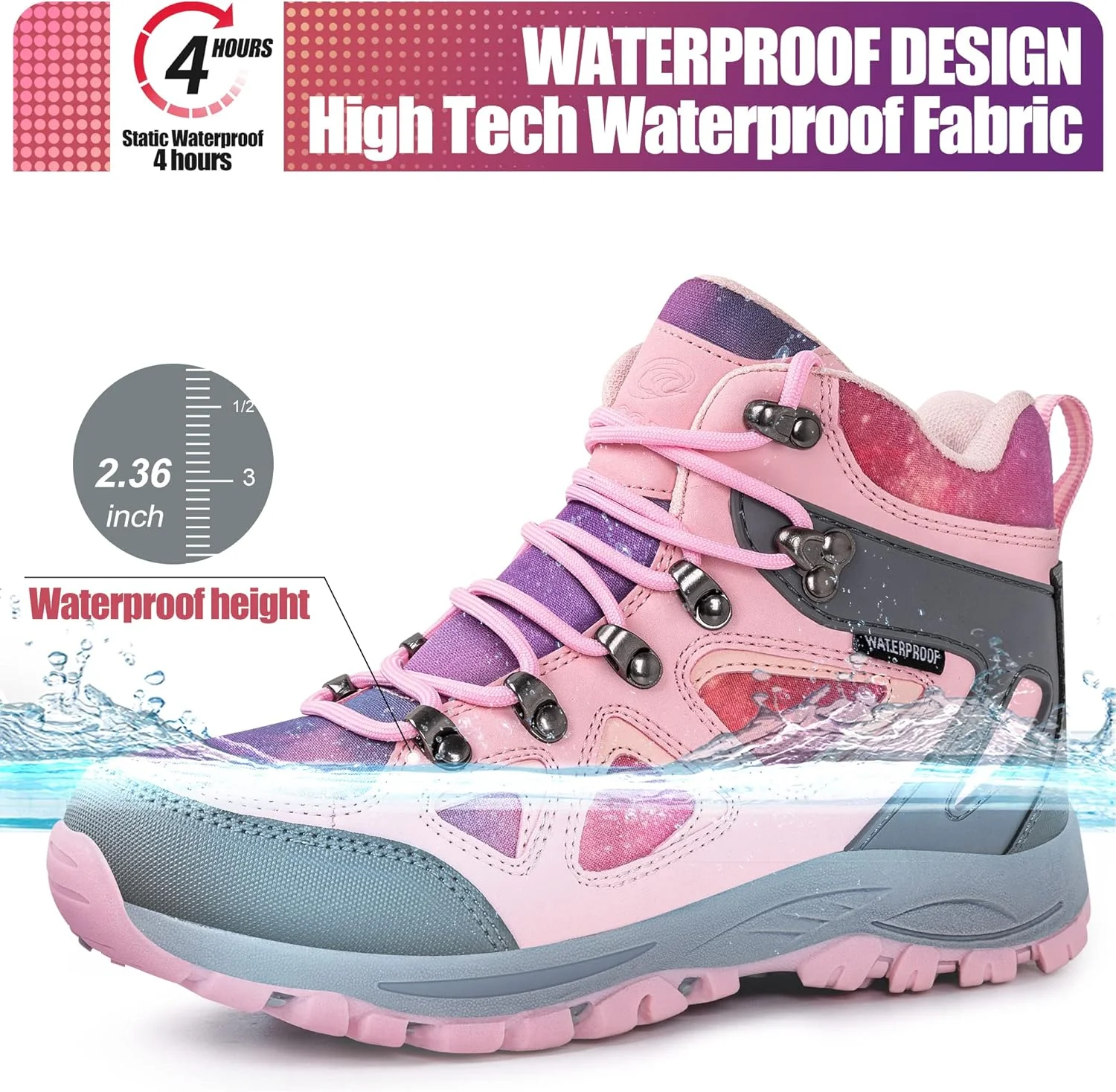 کفش‌های کوهنوردی پسرانه و دخترانه آر کورد، ضد لغزش، ورزشی، مقاوم در برابر آب، مناسب کودکان، کفش‌های پیاده‌روی فضای باز، کفش‌های ماجراجویی تا مچ پا برای کودکان نوپا