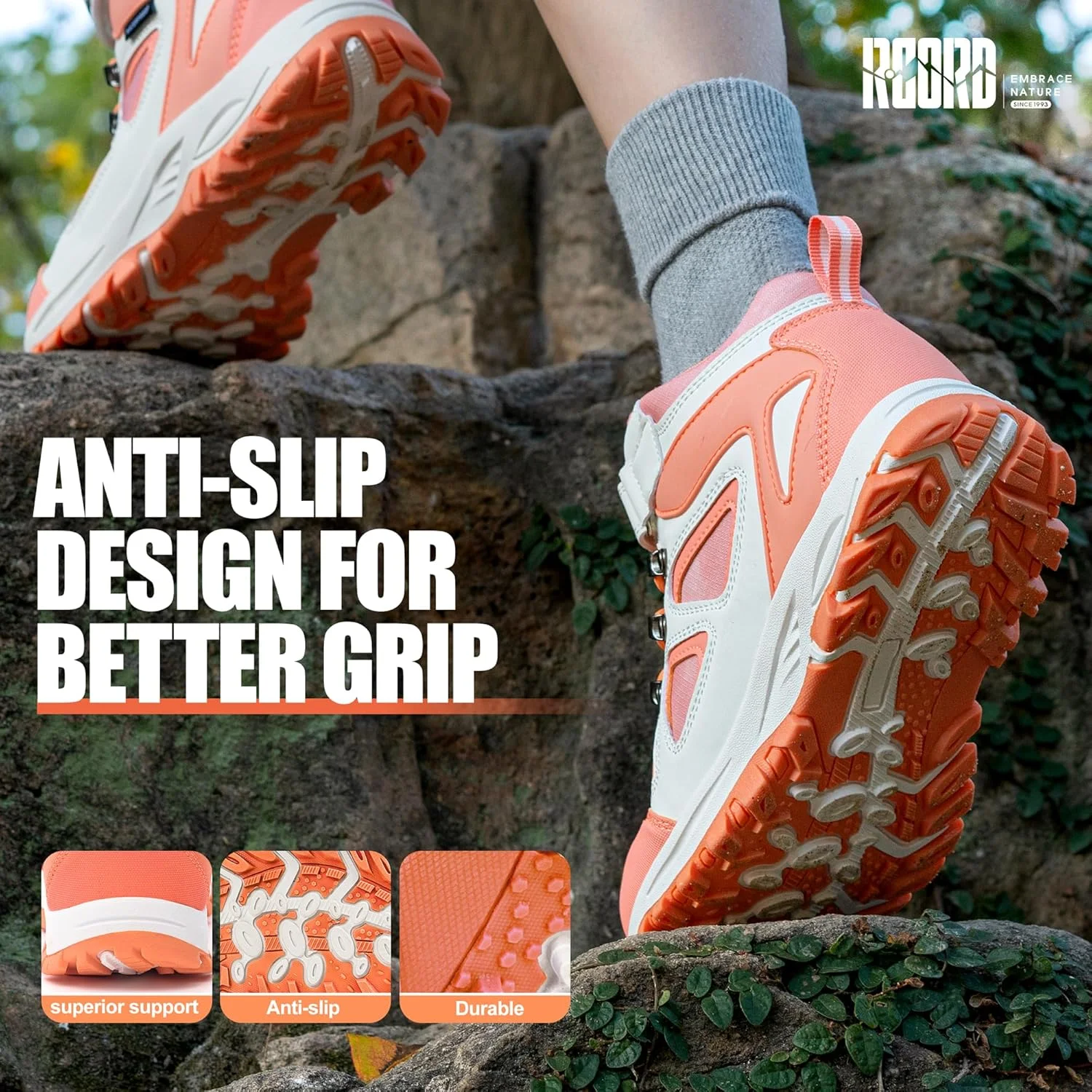 کفش کوهنوردی بچگانه آر کورد، بند کشی، ضد آب، بادوام، زیره TPR با اصطکاک بالا، ضد لغزش، مناسب فعالیت های ورزشی و فضای باز