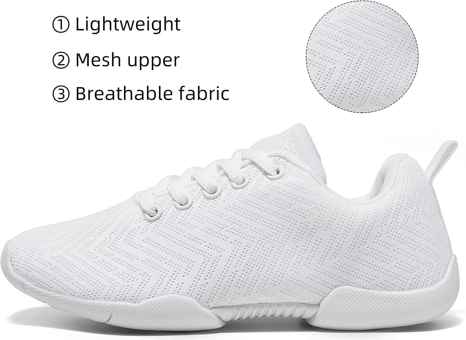 کفش های تشویق دخترانه باخینیر تمام سفید، کفش های سبک وزن برای مسابقات تشویق جوانان، کفش های رقص و تنیس تمرینی