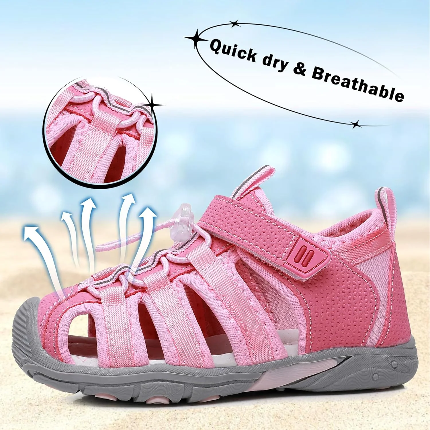 صندل های تابستانی پسرانه آپاکوآ، مناسب فضای باز، ورزشی، دو بند، جلو بسته، ساحلی (مناسب کودکان نوپا/کودکان کوچک)