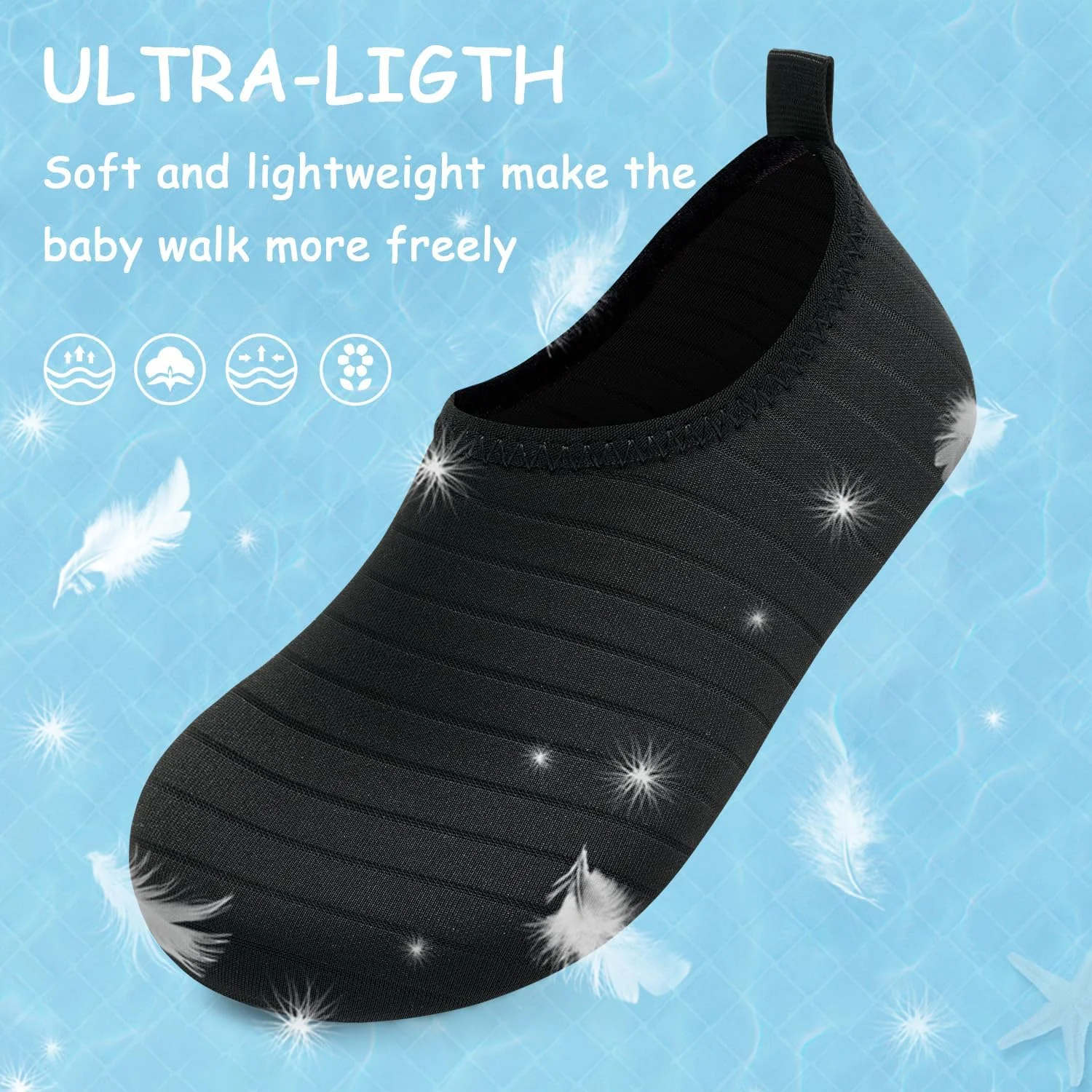 کفش های آبی ANLUKE بچگانه پسرانه دخترانه جوراب های آکوا پا برهنه خشک شونده سریع ساحلی شنا کفش های ورزشی فضای باز برای کودکان نوپا مشکی سایز 30/31