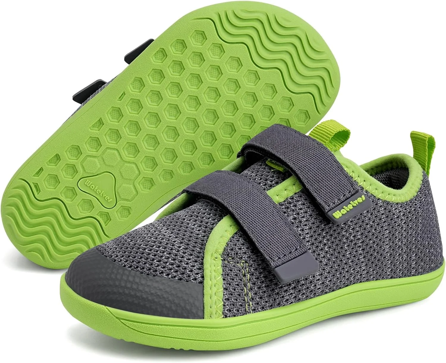 کفش های پهن و پابرهنه کودکانه WateLves، اولین کفش های پیاده روی دخترانه و پسرانه، تنفس پذیر، زیره صفر، کتانی های مینیمالیستی با پنجه پهن، مناسب برای رشد طبیعی (خاکستری سبز، 21)