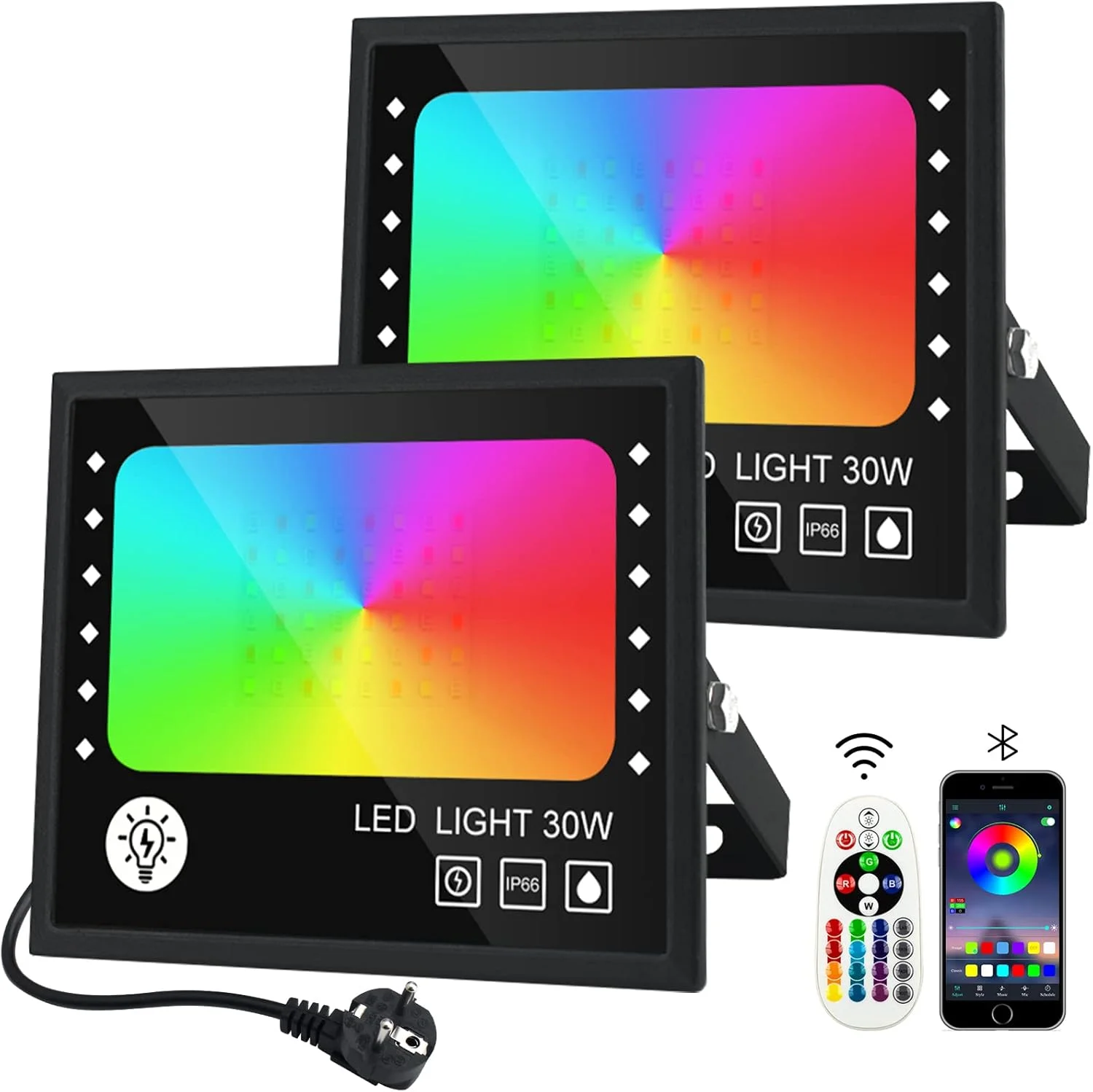 پروژکتور RGB 30 وات CREATESTAR، 16 میلیون رنگ، 28 حالت نورپردازی، قابل تنظیم، چراغ LED بیرونی با کنترل از راه دور و برنامه، ضد آب IP66 برای باغ، بار، مهمانی