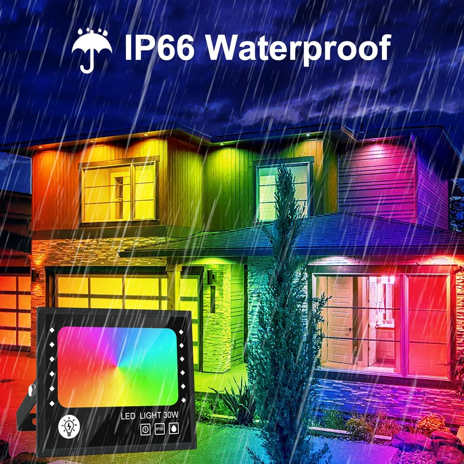 پروژکتور RGB 30 وات CREATESTAR، 16 میلیون رنگ، 28 حالت نورپردازی، قابل تنظیم، چراغ LED بیرونی با کنترل از راه دور و برنامه، ضد آب IP66 برای باغ، بار، مهمانی پروژکتور RGB 30 وات CREATESTAR، 16 میلیون رنگ، 28 حالت نورپردازی، قابل تنظیم، چراغ LED بیرونی با کنترل از راه دور و برنامه، ضد آب IP66 برای باغ، بار، مهمانی