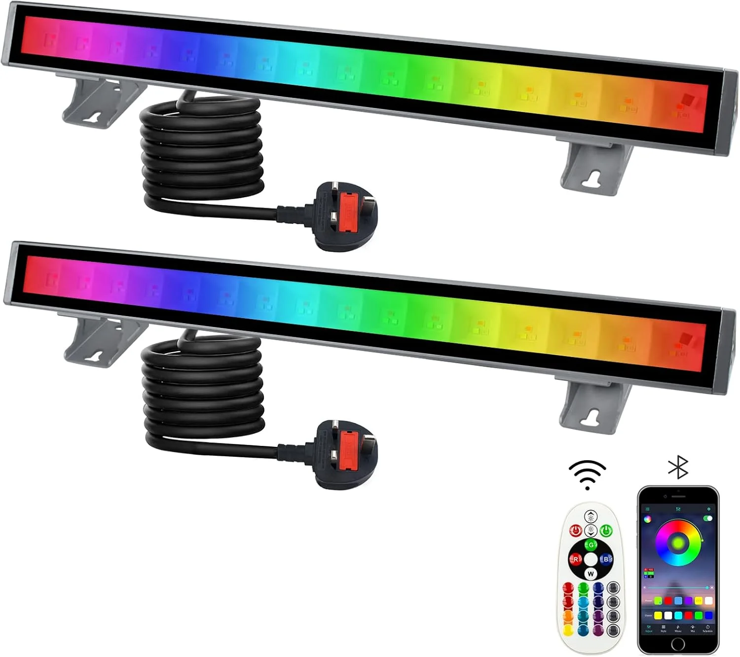 نورافکن RGB 48 وات CREATESTAR، بسته 2 عددی چراغ های LED RGB، چراغ وال واشر رنگارنگ 16 میلیون رنگ با کنترل از راه دور و تایمر برای مهمانی بار استیج دیسکو باغ جشنواره