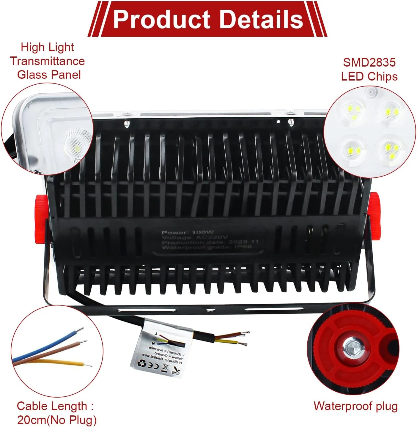 چراغ های LED نقطه ای فضای باز CREATESTAR 100W، 2 عدد 10000LM IP66 ضد آب، چراغ سیل LED فضای باز، نورافکن 6500K سفید سرد برای انبار گاراژ باغ پاسیو چراغ های LED نقطه ای فضای باز CREATESTAR 100W، 2 عدد 10000LM IP66 ضد آب، چراغ سیل LED فضای باز، نورافکن 6500K سفید سرد برای انبار گاراژ باغ پاسیو