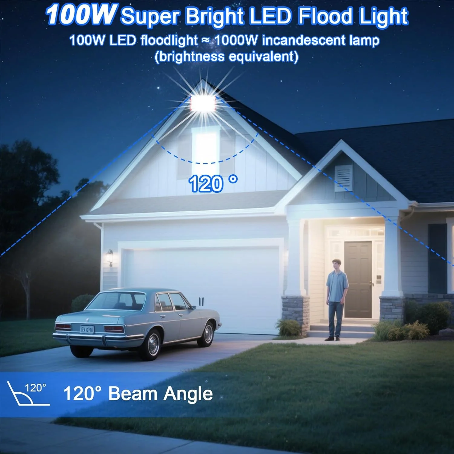 چراغ LED پروژکتور بیرونی 100 وات بسته 2 عددی 10000LM، چراغ کار LED 6500K ضد آب IP66 نورافکن های سفید سرد، چراغ امنیتی برای انبار باغ زمین ورزشی گاراژ حیاط چراغ LED پروژکتور بیرونی 100 وات بسته 2 عددی 10000LM، چراغ کار LED 6500K ضد آب IP66 نورافکن های سفید سرد، چراغ امنیتی برای انبار باغ زمین ورزشی گاراژ حیاط