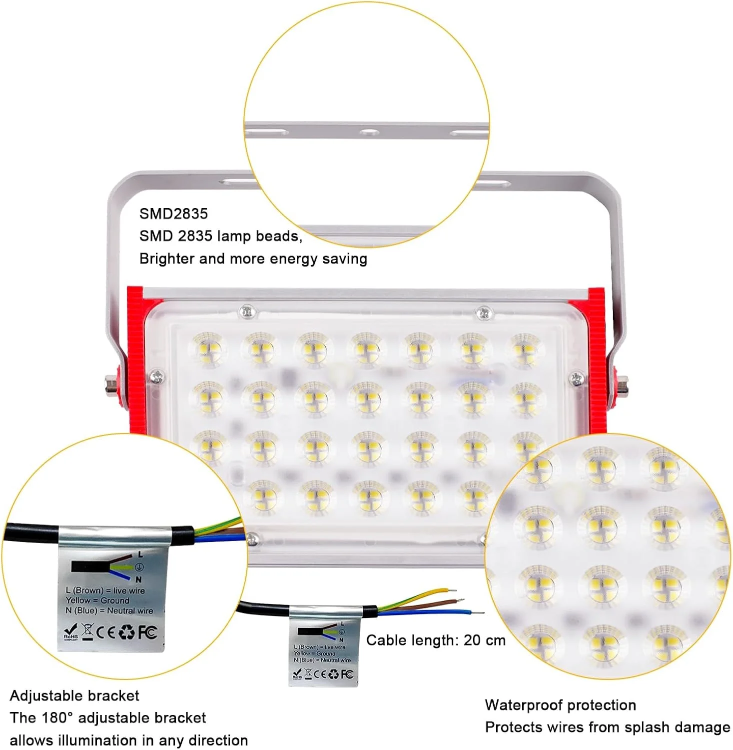 چراغ LED پروژکتور بیرونی 100 وات بسته 2 عددی 10000LM، چراغ کار LED 6500K ضد آب IP66 نورافکن های سفید سرد، چراغ امنیتی برای انبار باغ زمین ورزشی گاراژ حیاط چراغ LED پروژکتور بیرونی 100 وات بسته 2 عددی 10000LM، چراغ کار LED 6500K ضد آب IP66 نورافکن های سفید سرد، چراغ امنیتی برای انبار باغ زمین ورزشی گاراژ حیاط