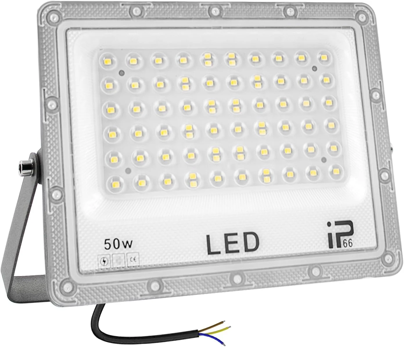 چراغ LED پروژکتور فضای باز CREATESTAR، 50 وات، 6500 کلوین، سفید سرد، 4916 لومن فوق العاده روشن، IP66 ضد آب، 72 LED، نورافکن فضای باز برای باغ، حیاط، گاراژ، راهرو، کارگاه، راهرو و امنیت