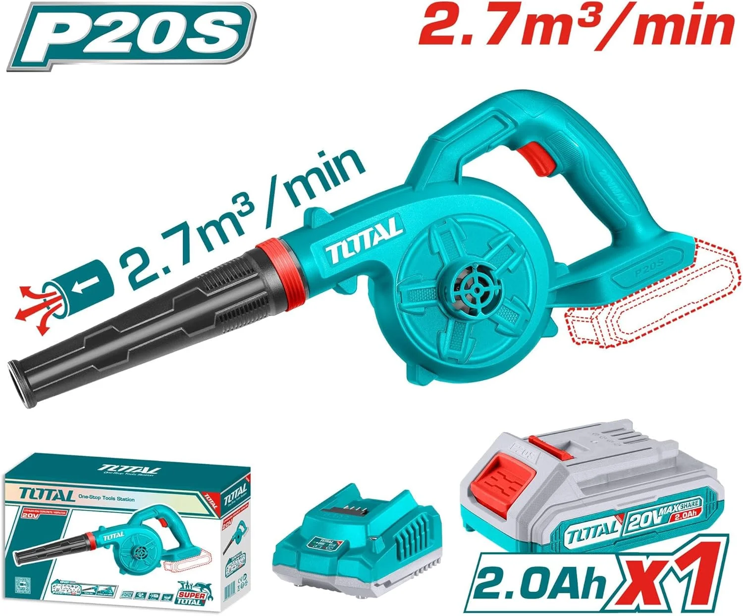 دمنده برگ دستی شارژی سوپر توتال 20 ولت با باتری 2.0 آمپر و شارژر – سرعت بالا 18000 دور در دقیقه، حجم هوای 2.7 متر مکعب در دقیقه برای نظافت آسان حیاط، باغ و خانه دمنده برگ دستی شارژی سوپر توتال 20 ولت با باتری 2.0 آمپر و شارژر – سرعت بالا 18000 دور در دقیقه، حجم هوای 2.7 متر مکعب در دقیقه برای نظافت آسان حیاط، باغ و خانه